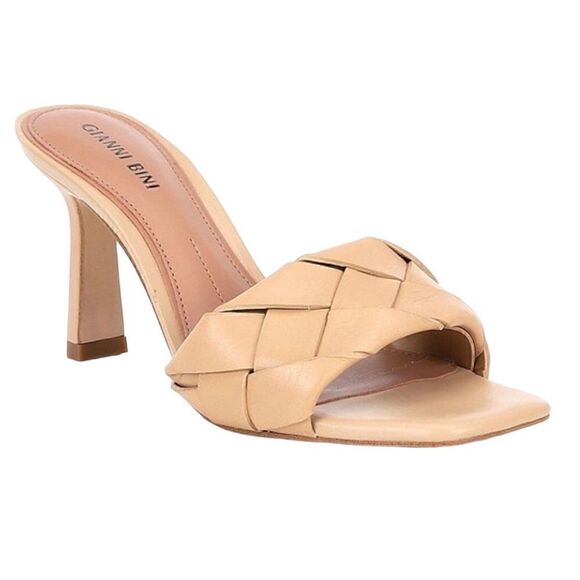 NWT Gianni Bini Nude Tan Beige High Heels Leather Braided Sandals Size 9.5 - Picture 1 of 3